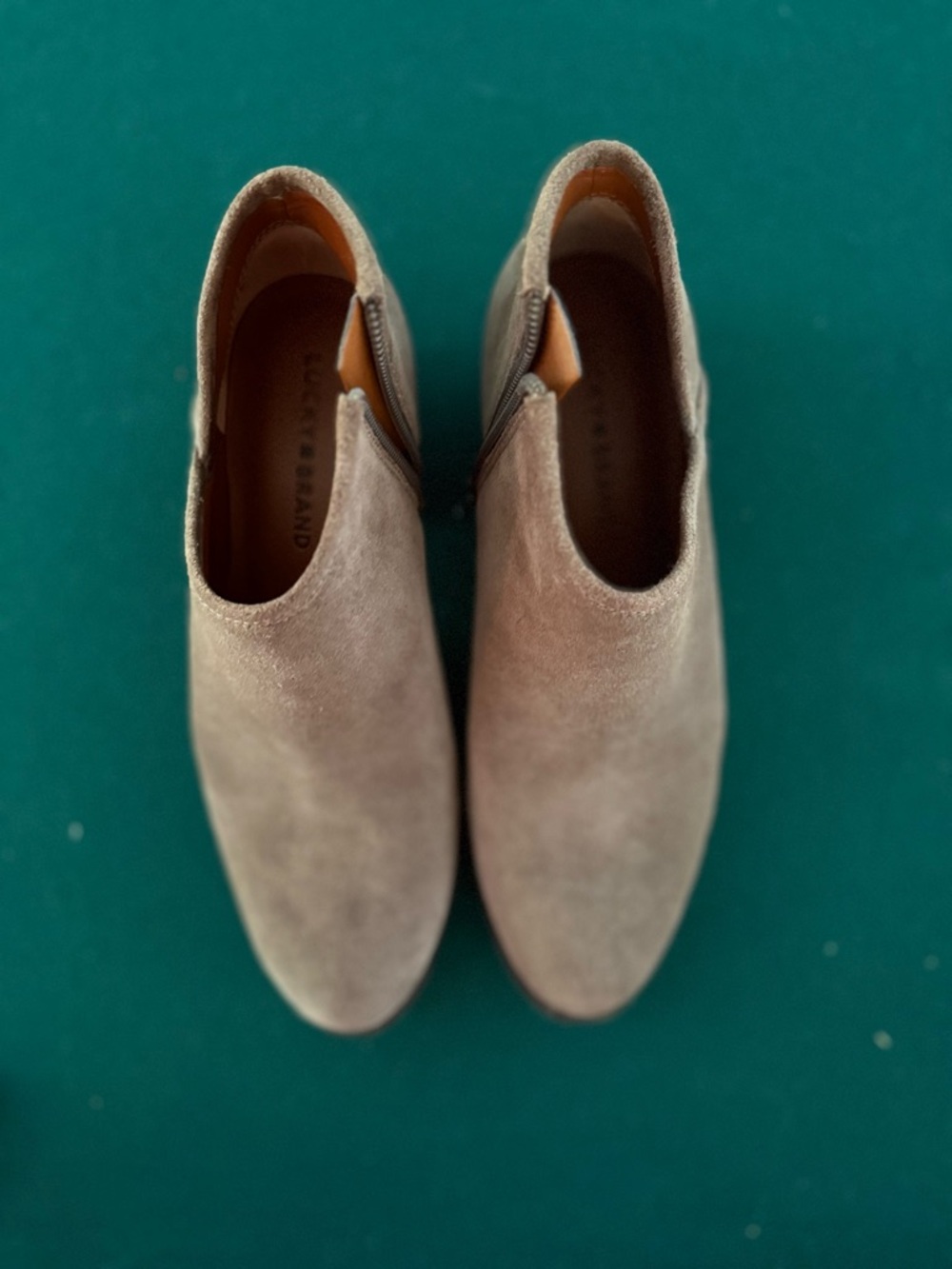 Lucky Brand Taupe Suede Chelsea Ankle Booties